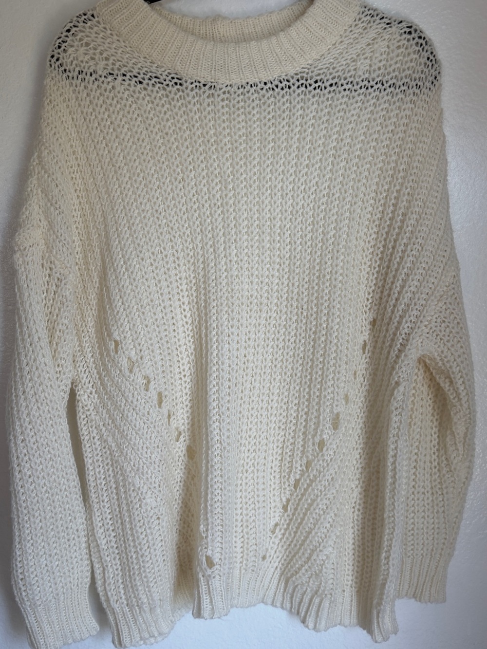 American Eagle Outfitters Cream Open-Knit Crewneck Sweater